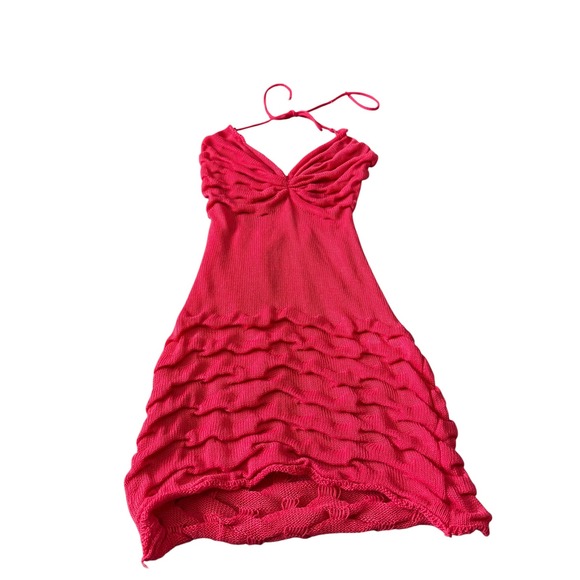 Unbranded Dresses & Skirts - Unbranded Knit Halter Dress Women Small Pink Good Y2K Ruffle Butterfly Bodice